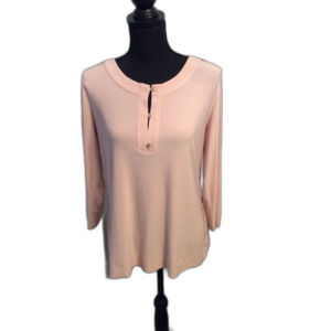 Anne Klein Size Large Soft Pink Career Top Long Sleeves Stretch